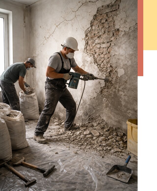 Демонтаж штукатурки со стен в Выборге от 7359 руб/м² — быстро и недорого | ОТДЕЛОЧНИК-Вбр