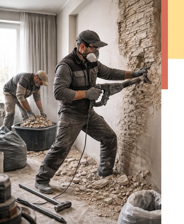 Демонтаж декоративного камня в Выборге от 1482 руб/м² — быстро и недорого | ОТДЕЛОЧНИК-Вбр