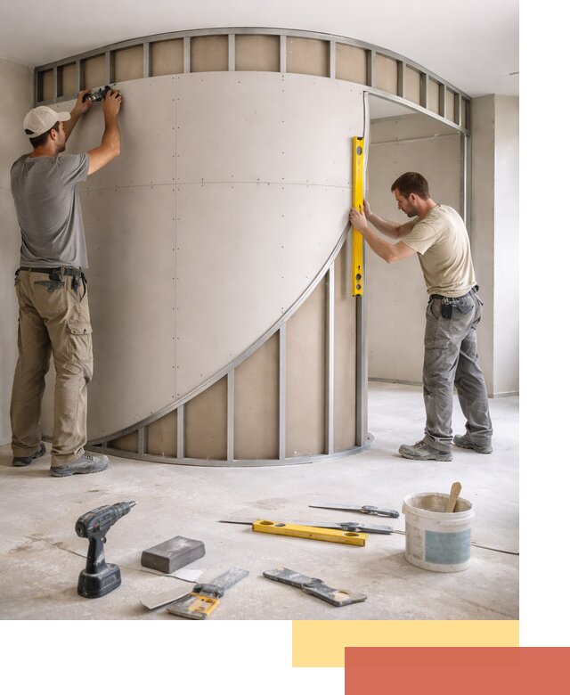 Радиусная перегородка из гипсокартона в Выборге под ключ