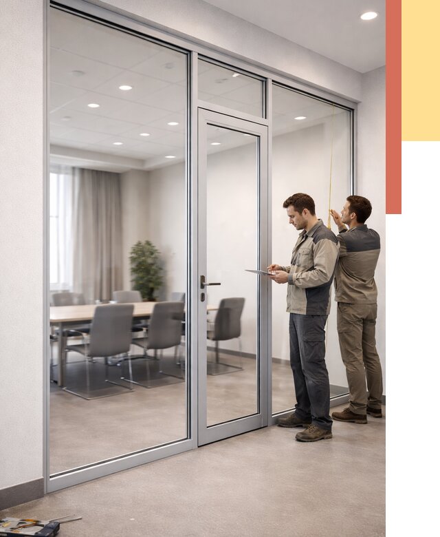 Установка и монтаж алюминиевых перегородок со стеклом в Выборге от 8381 руб. | ОТДЕЛОЧНИК-Вбр