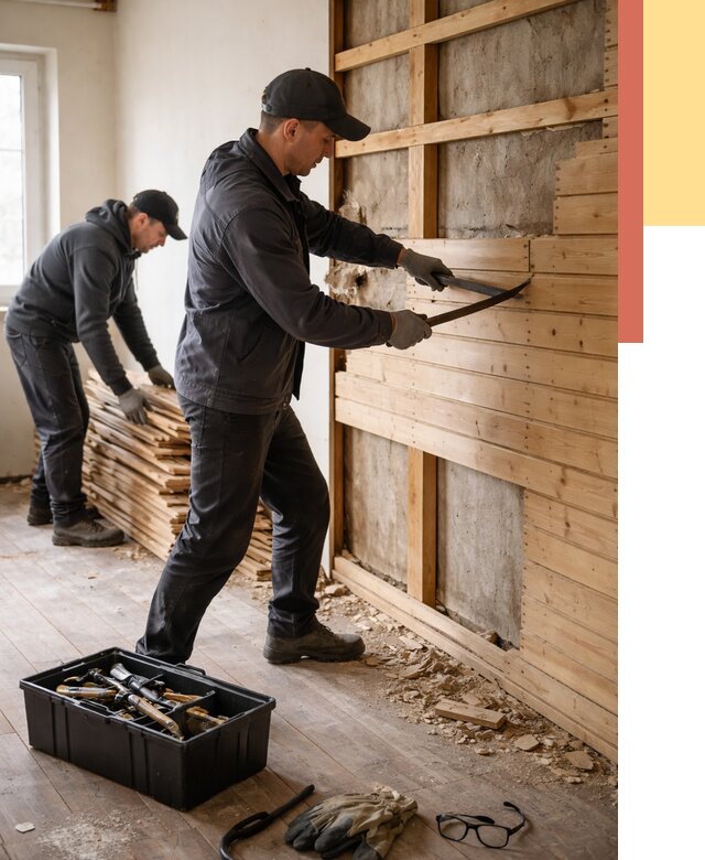 Демонтаж вагонки в Выборге от 3884 руб/м2 — быстро и недорого | ОТДЕЛОЧНИК-Вбр