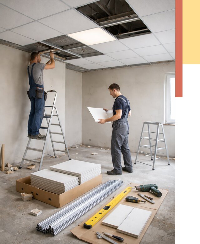 Монтаж потолка армстронг в Выборге от 4599 руб/м2 — быстрая установка под ключ | ОТДЕЛОЧНИК-Вбр