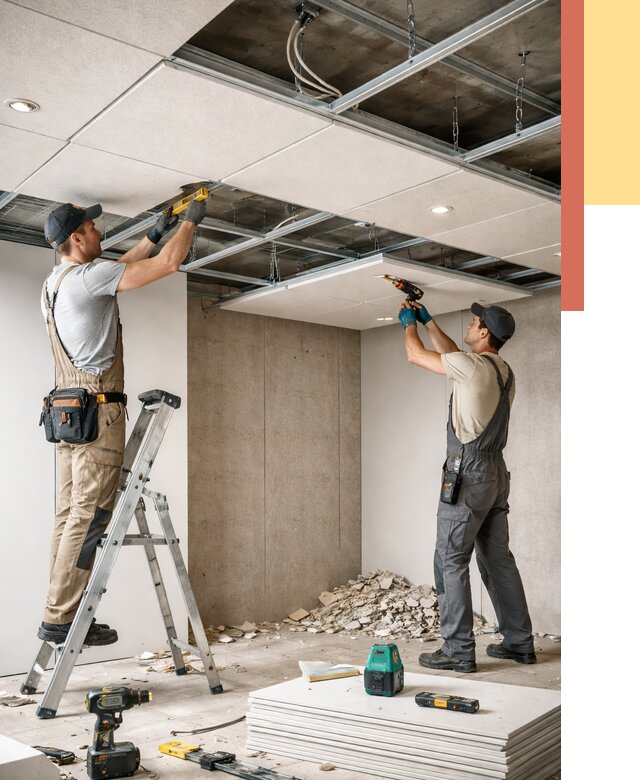 Монтаж акустического потолка в Выборге от 6644 руб/м2 — быстро и недорого | ОТДЕЛОЧНИК-Вбр