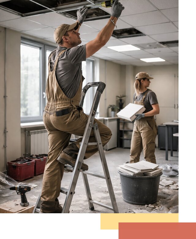 Ремонт потолка Армстронг и замена плит в Выборге