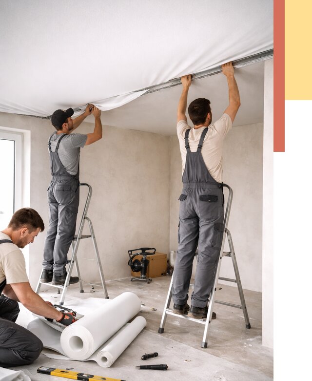 Монтаж тканевого натяжного потолка в Выборге от 3577 руб. под ключ | ОТДЕЛОЧНИК-Вбр