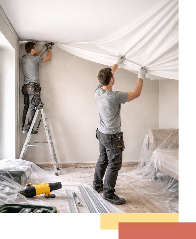 Монтаж тканевого натяжного потолка в Выборге недорого и быстро