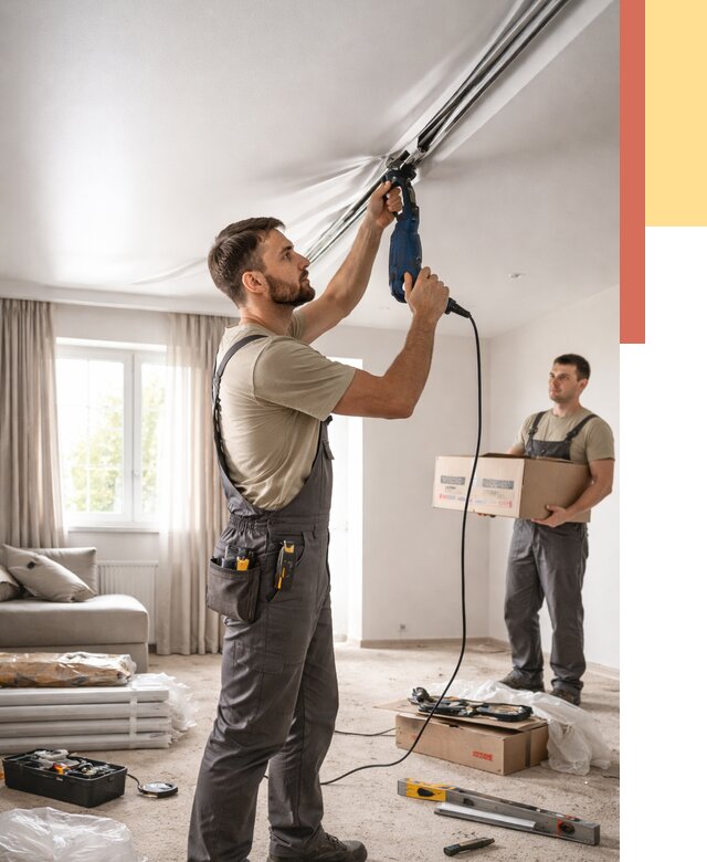 Монтаж сатинового натяжного потолка в Выборге от 3577 руб. | Быстро, недорого — ОТДЕЛОЧНИК-Вбр