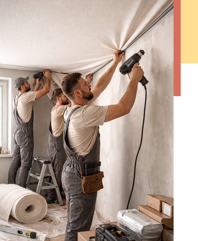 Монтаж фактурного натяжного потолка в Выборге от 767 руб. — ОТДЕЛОЧНИК-Вбр