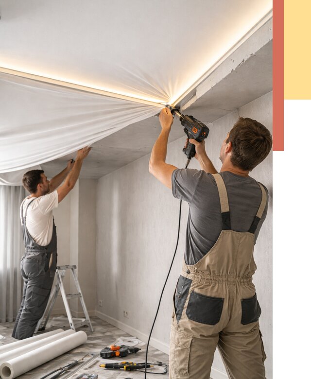 Монтаж натяжного потолка с подсветкой в Выборге от 971 руб. | ОТДЕЛОЧНИК-Вбр