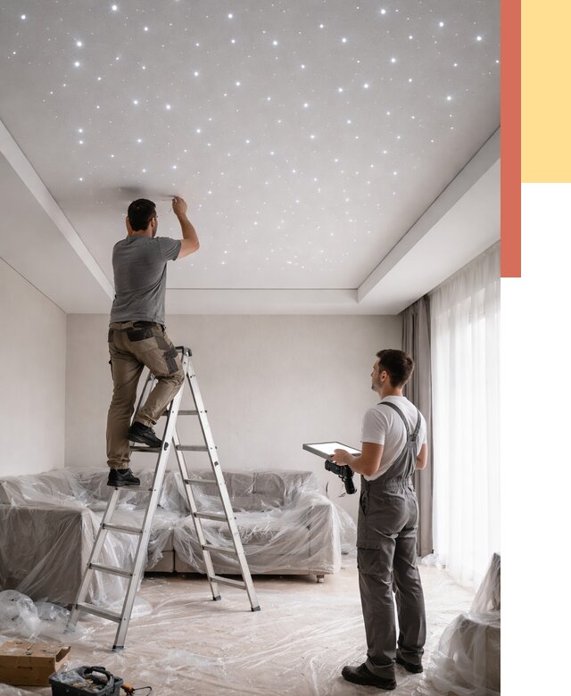 Монтаж натяжного потолка «звездное небо» в Выборге от 6644 руб. | ОТДЕЛОЧНИК-Вбр