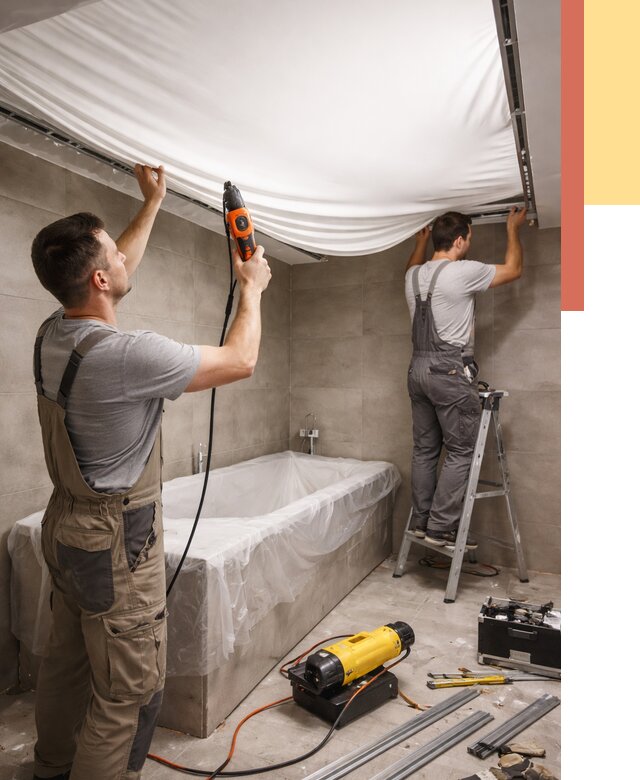 Монтаж натяжного потолка в ванной в Выборге от 1227 руб. под ключ | ОТДЕЛОЧНИК-Вбр