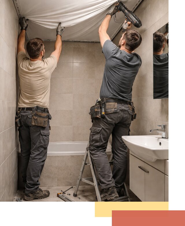 Монтаж натяжного потолка в ванной в Выборге быстро и качественно