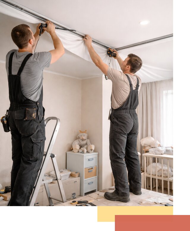 Монтаж натяжного потолка в детской комнате в Выборге