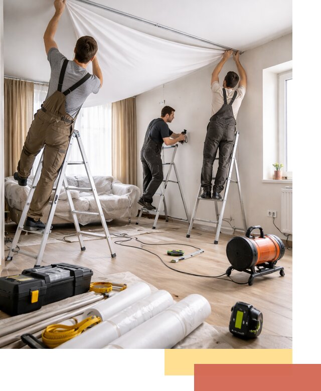 Монтаж натяжного потолка в гостиной в Выборге