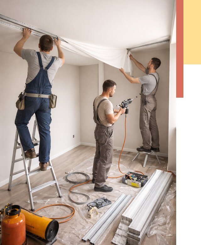 Монтаж натяжного потолка в студии в Выборге от 5622 руб. — быстро и недорого | ОТДЕЛОЧНИК-Вбр