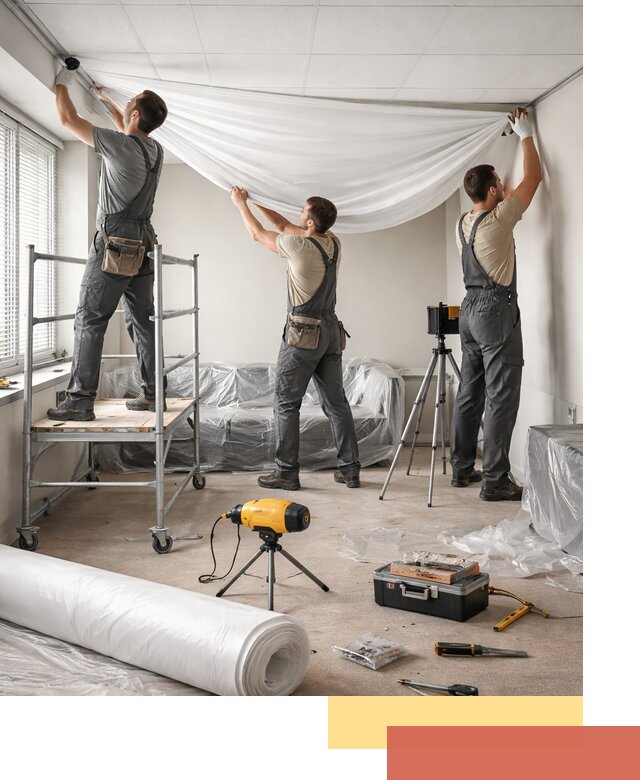 Монтаж натяжного потолка в офисе в Выборге