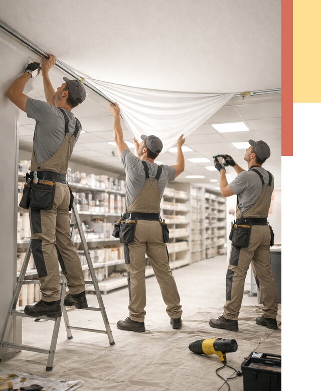 Монтаж натяжного потолка в магазине в Выборге от 4599 руб. быстро и недорого | ОТДЕЛОЧНИК-Вбр
