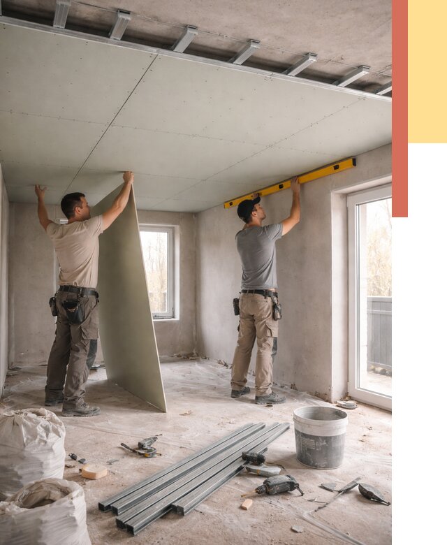 Одноуровневый потолок из гипсокартона в Выборге от 767 руб. — монтаж под ключ | ОТДЕЛОЧНИК-Вбр