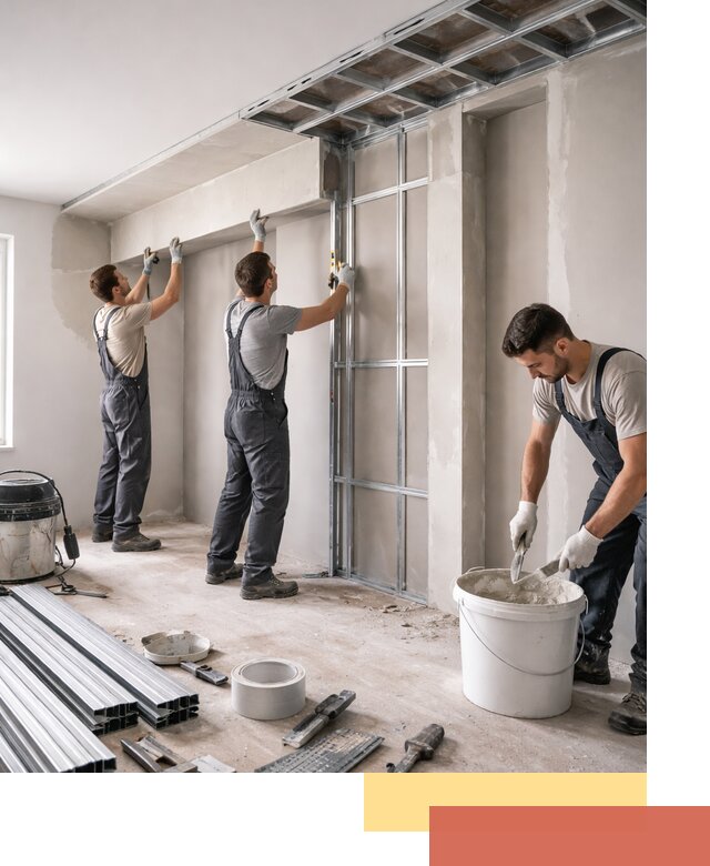 Монтаж потолка из гипсокартона с нишей в Выборге